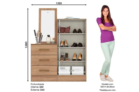 COMODA BRIZ B700 3 CAJONES 2PZ  CANELA
