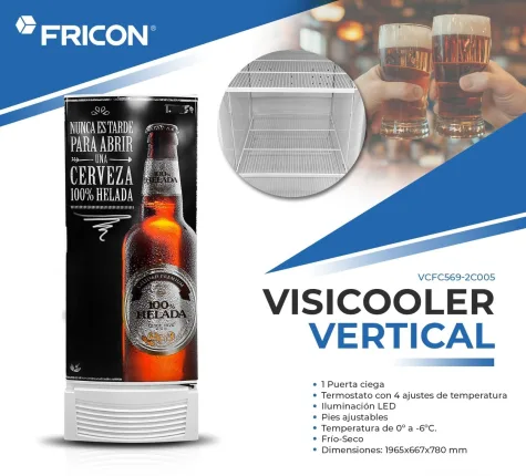 FRICON VISICOOLER VERT 569L 1/P-CIEGA P/CERV F/S 0° A -6°