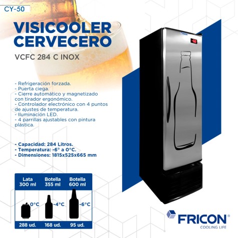 FRICON VISICOOLER VERT 284L  CIEGA P/CERVEZA INOX BAJO CERO