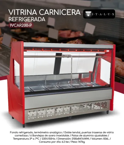 ITALUX VITRINA CARNICERA 2M 220V 50HZ ROJO LUXO